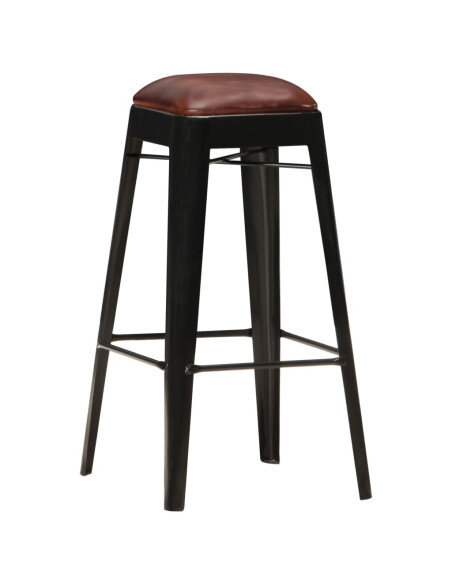 Tabourets de bar industriel cuir et métal noir en lot de 2  {attributes}