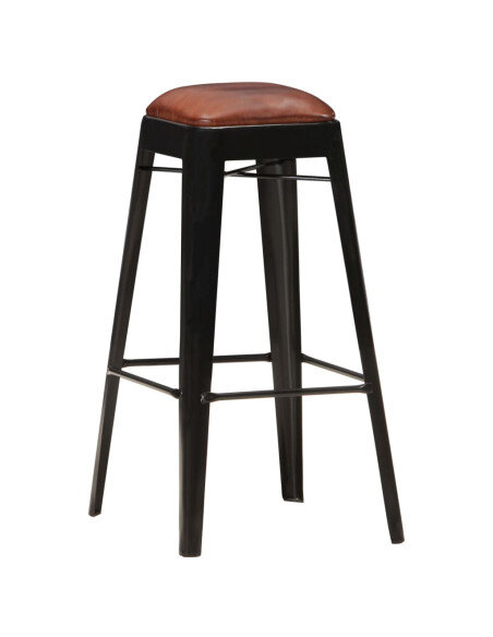 Tabourets de bar industriel cuir et métal noir en lot de 2  {attributes}