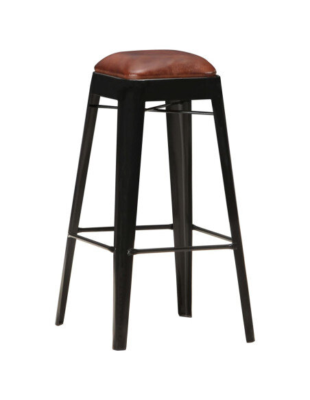 Tabourets de bar industriel cuir et métal noir en lot de 2  {attributes}