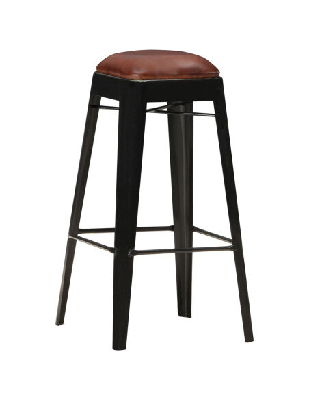 Tabourets de bar industriel cuir et métal noir en lot de 2  {attributes}
