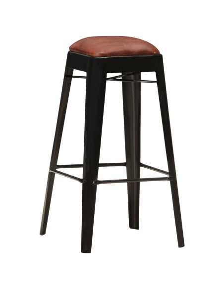 Tabourets de bar industriel cuir et métal noir en lot de 2  {attributes}