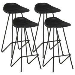 Tabourets de bar industriel en lot de 4 en cuir véritable Noir  {attributes}