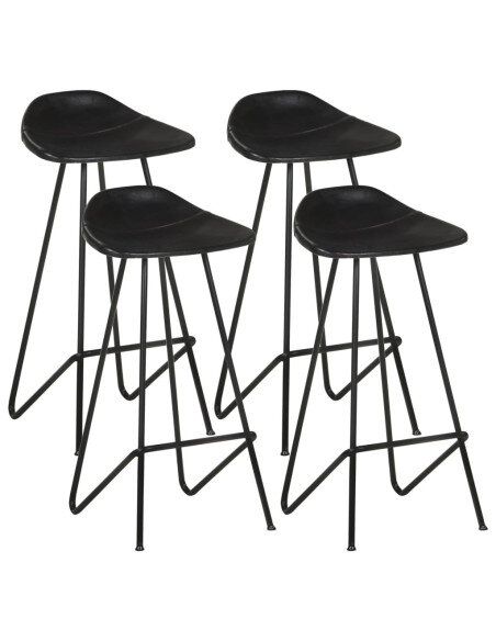 Tabourets de bar industriel en lot de 4 en cuir véritable Noir  {attributes}