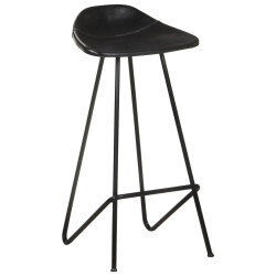 Tabourets de bar industriel en lot de 4 en cuir véritable Noir  {attributes} 2