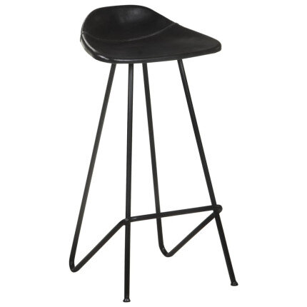 Tabourets de bar industriel en lot de 4 en cuir véritable Noir  {attributes}