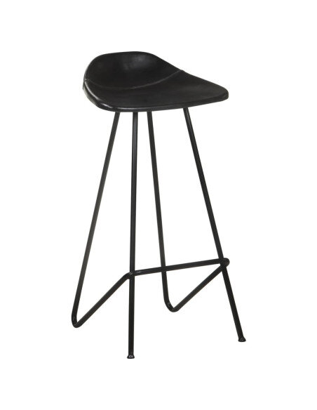 Tabourets de bar industriel en lot de 4 en cuir véritable Noir  {attributes}