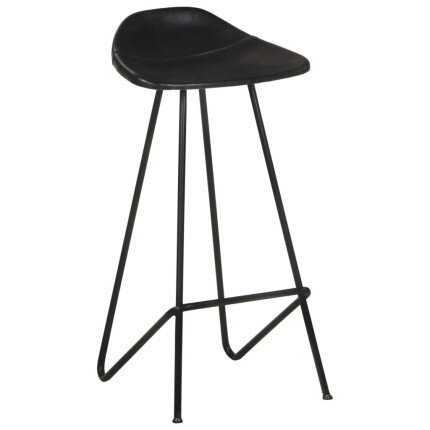 Tabourets de bar industriel en lot de 4 en cuir véritable Noir  {attributes}