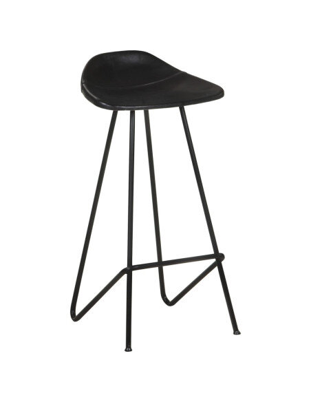 Tabourets de bar industriel en lot de 4 en cuir véritable Noir  {attributes}