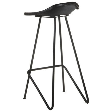 Tabourets de bar industriel en lot de 4 en cuir véritable Noir  {attributes}