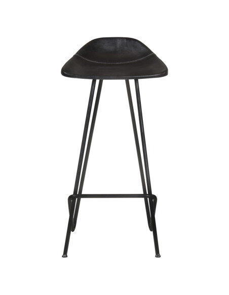 Tabourets de bar industriel en lot de 4 en cuir véritable Noir  {attributes}