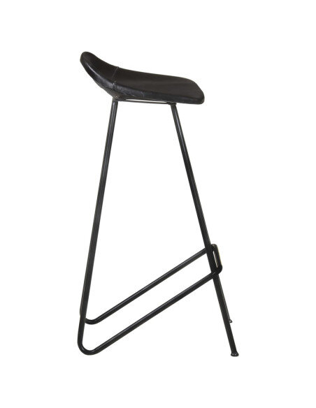 Tabourets de bar industriel en lot de 4 en cuir véritable Noir  {attributes}