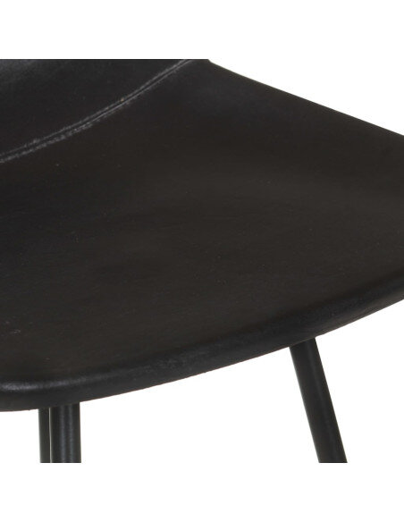 Tabourets de bar industriel en lot de 4 en cuir véritable Noir  {attributes}