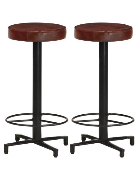 Tabourets de bar Industriel / Rétro - Vintage en lot de 2 en cuir véritable Brun 66 cm {attributes}