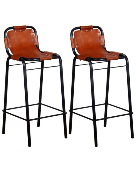 Tabourets de bar Industriel / Rétro - Vintage en lot de 2 en cuir véritable Brun  {attributes}