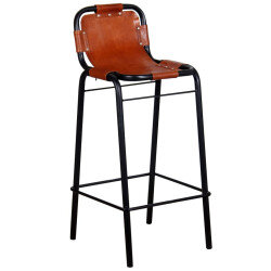 Tabourets de bar Industriel / Rétro - Vintage en lot de 2 en cuir véritable Brun  {attributes} 2
