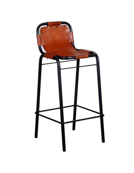 Tabourets de bar Industriel / Rétro - Vintage en lot de 2 en cuir véritable Brun  {attributes}