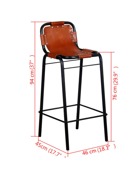 Tabourets de bar Industriel / Rétro - Vintage en lot de 2 en cuir véritable Brun  {attributes}