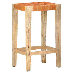 Tabourets de bar Bohème / Nature en lot de 2 en cuir véritable & Bois Brun 75 cm {attributes} 2