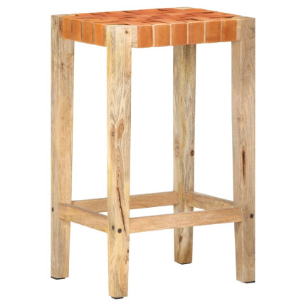 Tabourets de bar Bohème / Nature en lot de 2 en cuir véritable & Bois Brun 75 cm {attributes}