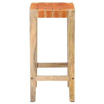 Tabourets de bar Bohème / Nature en lot de 2 en cuir véritable & Bois Brun 75 cm {attributes}