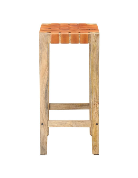 Tabourets de bar Bohème / Nature en lot de 2 en cuir véritable & Bois Brun 75 cm {attributes}