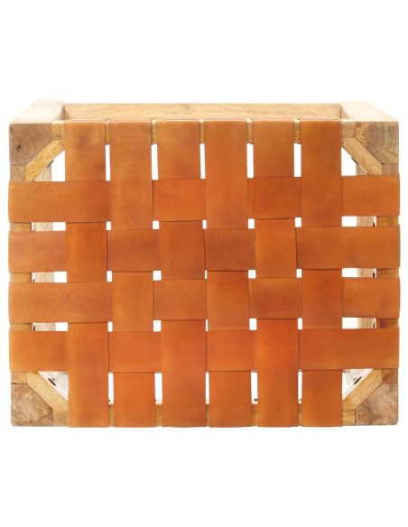 Tabourets de bar Bohème / Nature en lot de 2 en cuir véritable & Bois Brun 75 cm {attributes}