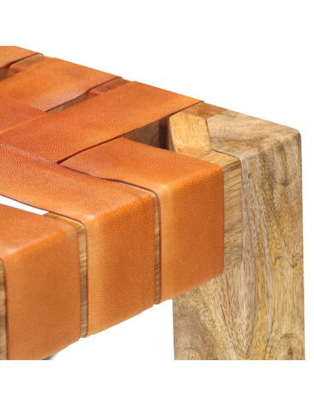 Tabourets de bar Bohème / Nature en lot de 2 en cuir véritable & Bois Brun 75 cm {attributes}