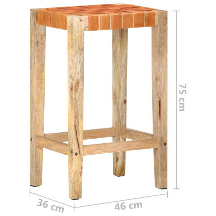 Tabourets de bar Bohème / Nature en lot de 2 en cuir véritable & Bois Brun 75 cm {attributes}
