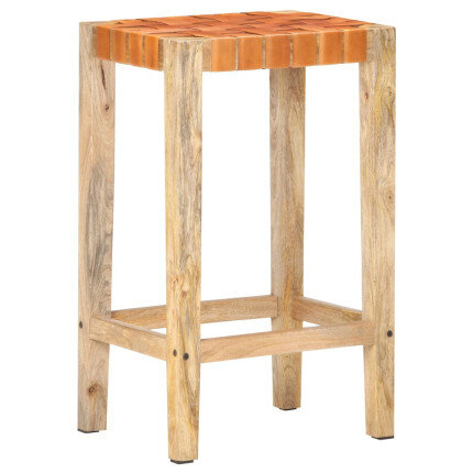 Tabourets de bar Bohème / Nature en lot de 2 en cuir véritable & Bois Brun 75 cm {attributes}