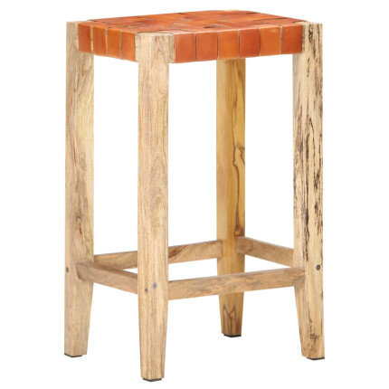 Tabourets de bar Bohème / Nature en lot de 2 en cuir véritable & Bois Brun 75 cm {attributes}