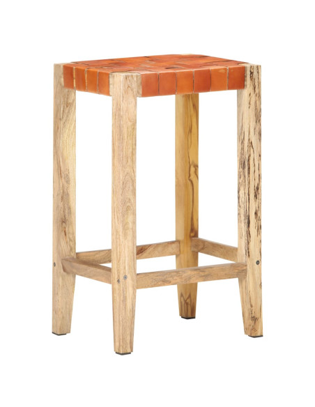 Tabourets de bar Bohème / Nature en lot de 2 en cuir véritable & Bois Brun 75 cm {attributes}