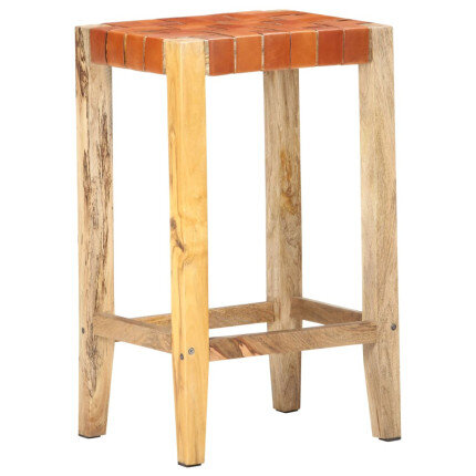 Tabourets de bar Bohème / Nature en lot de 2 en cuir véritable & Bois Brun 75 cm {attributes}