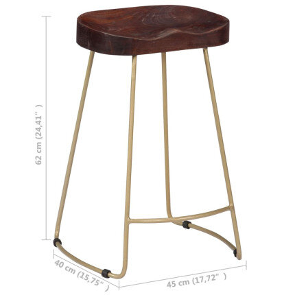 Tabourets de bar Industriel / Rétro - Vintage en lot de 2 en bois de manguier massif Brun 45 x 40 x 62 cm {attributes}