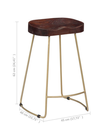 Tabourets de bar Industriel / Rétro - Vintage en lot de 2 en bois de manguier massif Brun 45 x 40 x 62 cm {attributes} Tabourets de bar Industriel / Rétro - Vintage en lot de 2 en bois de manguier massif Brun 45 x 40 x 62 cm {attributes}