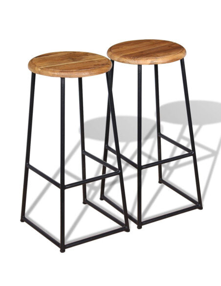 Tabourets de bar industriel en lot de 2 en bois massif de teck Brun  {attributes}