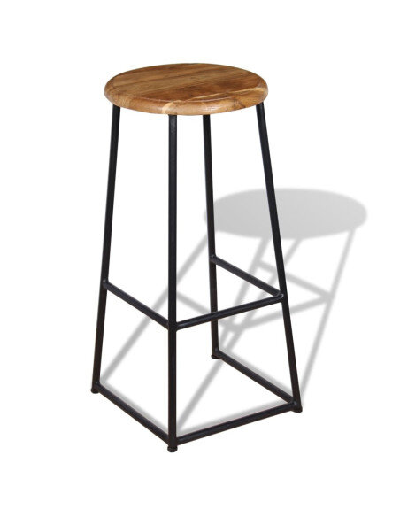 Tabourets de bar industriel en lot de 2 en bois massif de teck Brun  {attributes}