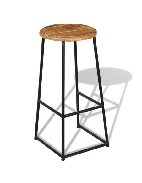 Tabourets de bar industriel en lot de 2 en bois massif de teck Brun  {attributes}