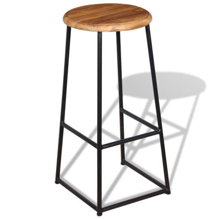 Tabourets de bar industriel en lot de 2 en bois massif de teck Brun  {attributes}