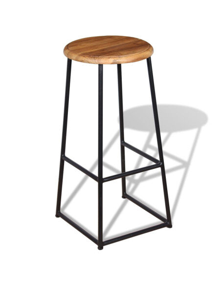 Tabourets de bar industriel en lot de 2 en bois massif de teck Brun  {attributes}