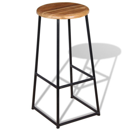 Tabourets de bar industriel en lot de 2 en bois massif de teck Brun  {attributes}