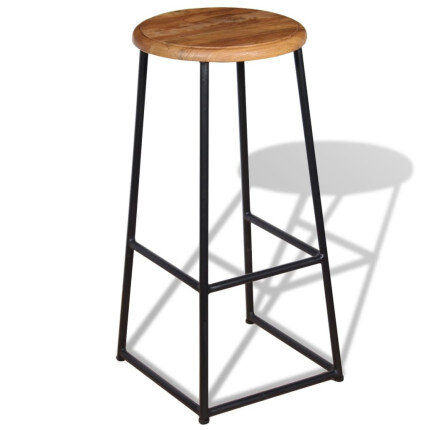 Tabourets de bar industriel en lot de 2 en bois massif de teck Brun  {attributes}
