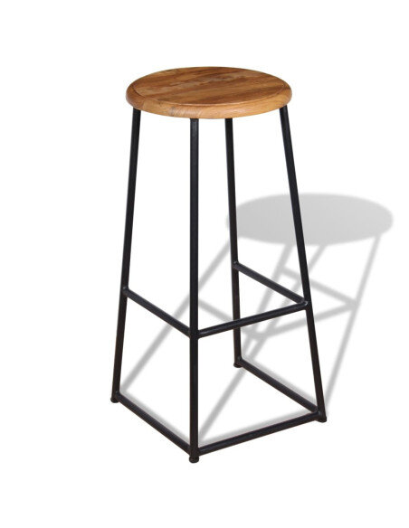 Tabourets de bar industriel en lot de 2 en bois massif de teck Brun  {attributes}