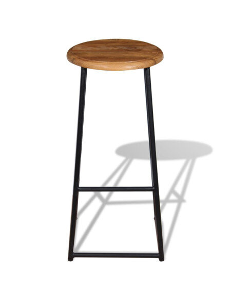 Tabourets de bar industriel en lot de 2 en bois massif de teck Brun  {attributes}