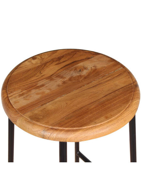 Tabourets de bar industriel en lot de 2 en bois massif de teck Brun  {attributes}