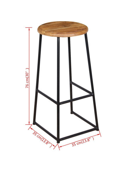 Tabourets de bar industriel en lot de 2 en bois massif de teck Brun  {attributes}