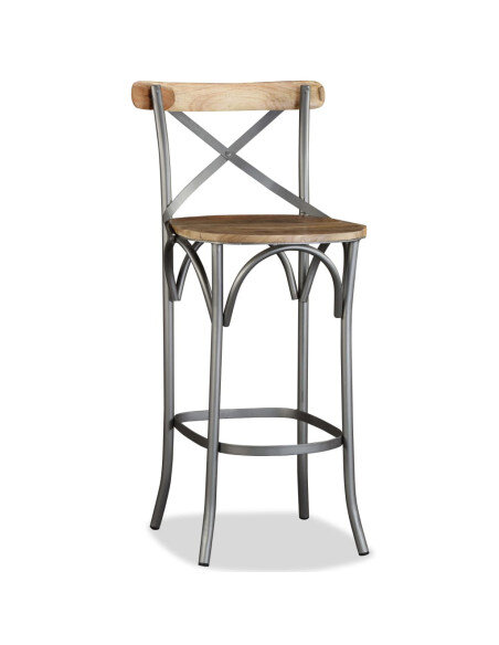 Tabouret de bar industriel en bois de manguier massif Brun  {attributes} Tabouret de bar industriel en bois de manguier massif Brun  {attributes}