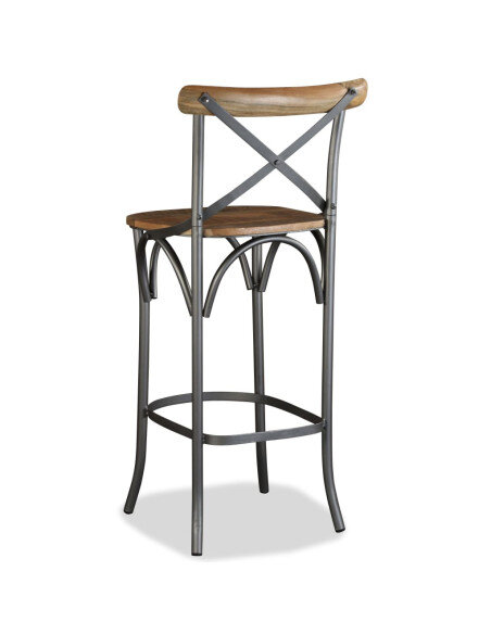 Tabouret de bar industriel en bois de manguier massif Brun  {attributes} Tabouret de bar industriel en bois de manguier massif Brun  {attributes}