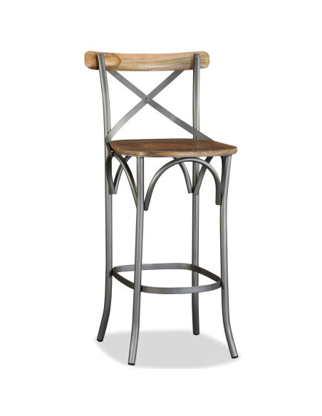 Tabouret de bar industriel en bois de manguier massif Brun  {attributes} Tabouret de bar industriel en bois de manguier massif Brun  {attributes}