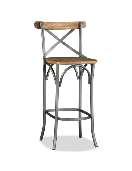 Tabouret de bar industriel en bois de manguier massif Brun  {attributes} Tabouret de bar industriel en bois de manguier massif Brun  {attributes}