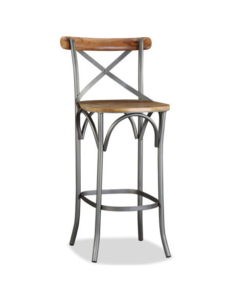 Tabouret de bar industriel en bois de manguier massif Brun  {attributes} Tabouret de bar industriel en bois de manguier massif Brun  {attributes}